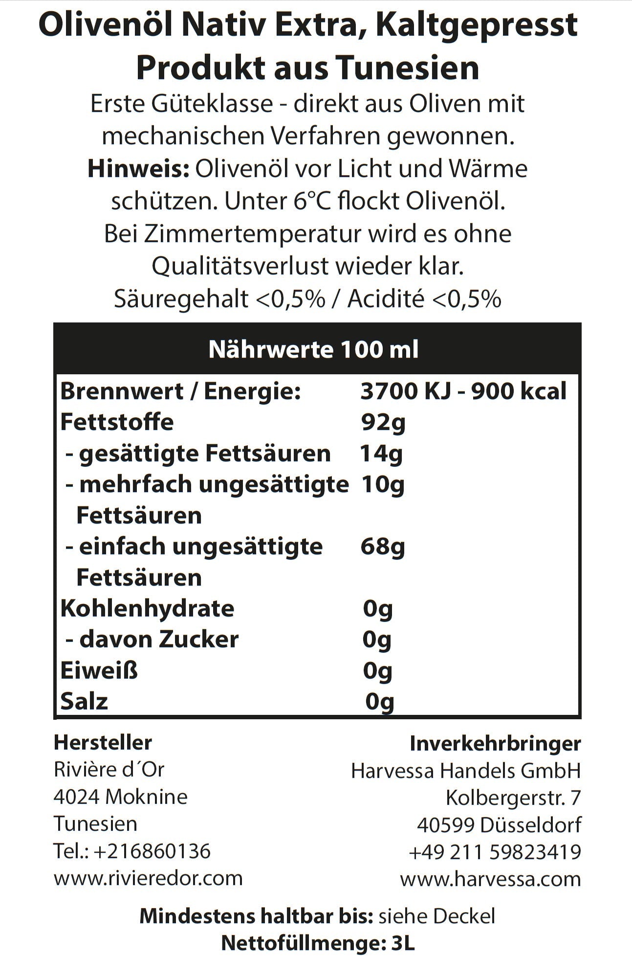 4X Premium Olivenöl 3L Extra Nativ Kaltgepresst aus Tunesien