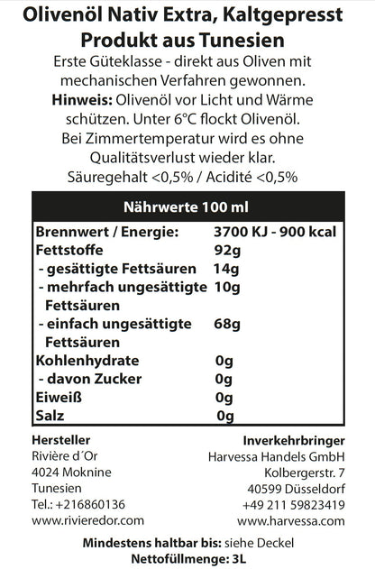 4X Premium Olivenöl 3L Extra Nativ Kaltgepresst aus Tunesien